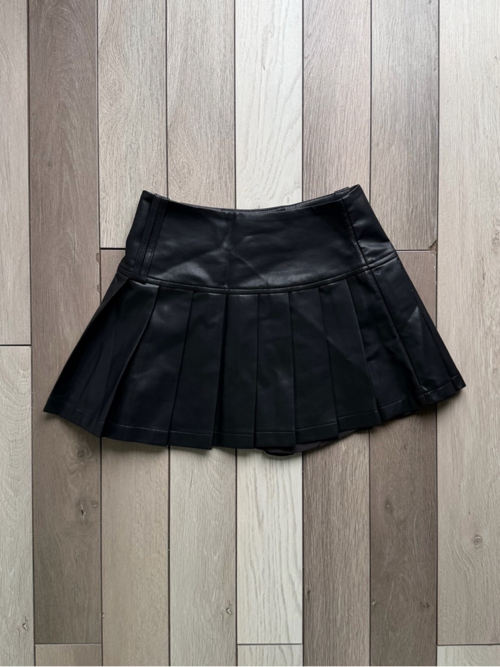 Unbranded Black Pleated Faux Leather Mini Skirt
